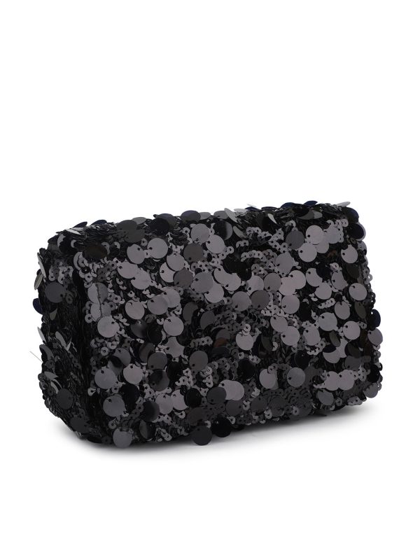 Women Black Embellished Foldover Clutch Online