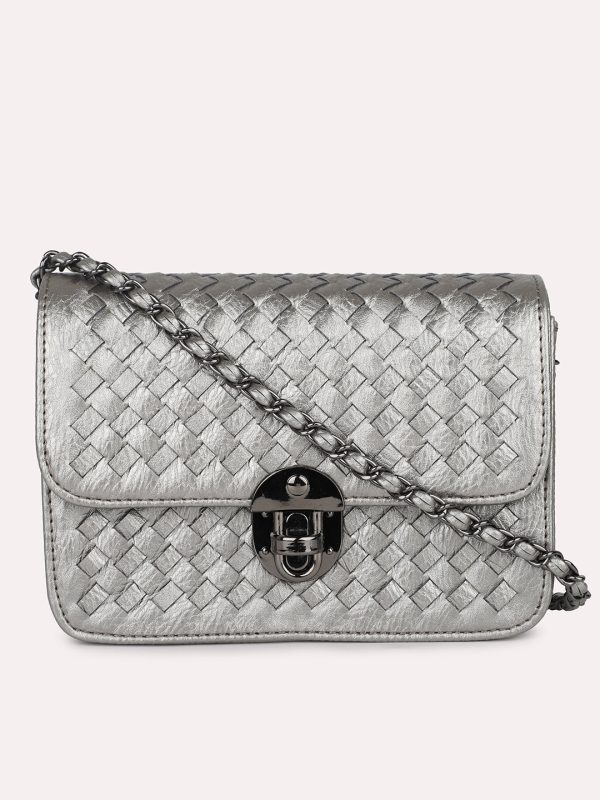 Women Pewter Textured Sling Bag Online Hot Sale