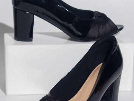 Women Black Block Heels Peep Toe Pumps Sale