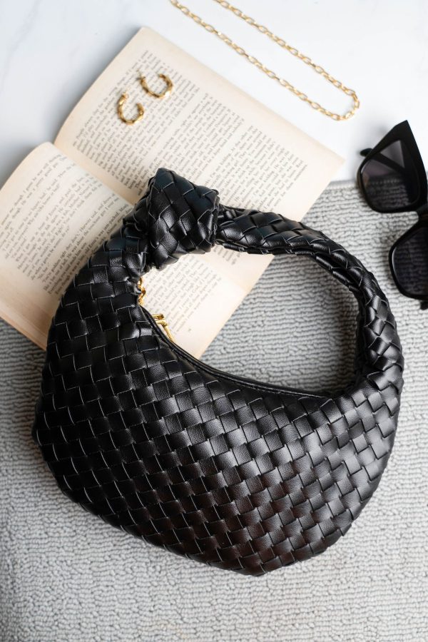 Women Black Textured Structured Hobo Bag Hot on Sale