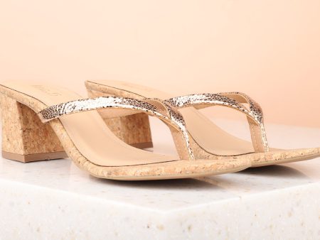 Women Rose Gold Embellished Block Heels Sale