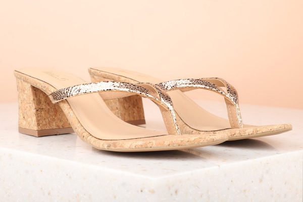 Women Rose Gold Embellished Block Heels Sale