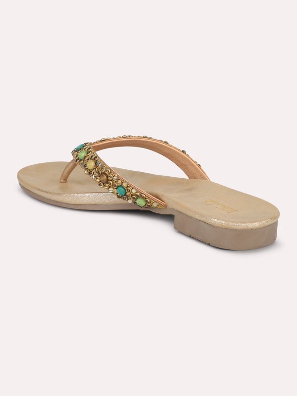 Women Antique Ethnic Embellished Open Toe Flats Supply