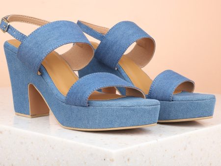 Women Blue Solid Platform Heels For Sale