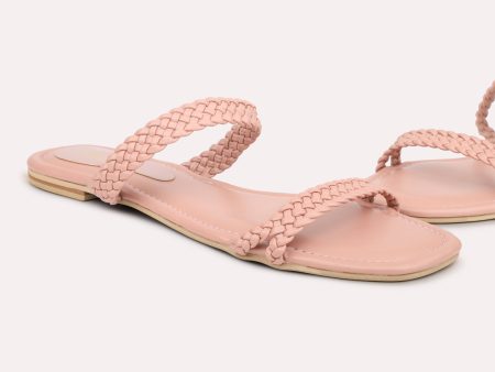 Women Pink Textured Open Toe Flats Online