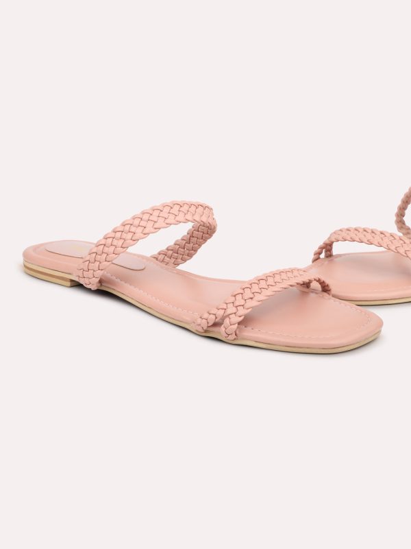 Women Pink Textured Open Toe Flats Online