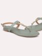 Women Green T-Strap Flats With Backstrap For Discount