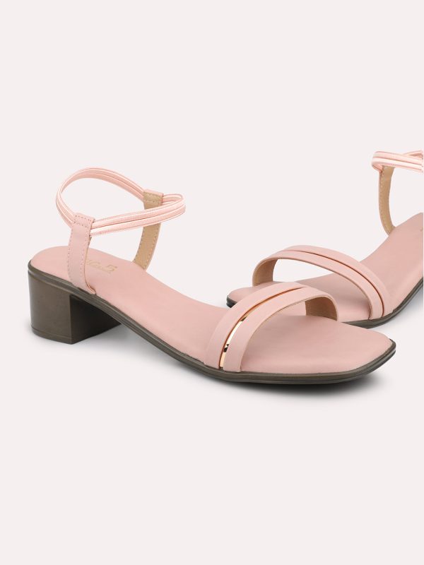 Women Peach Solid Open Toe Block Heels Hot on Sale