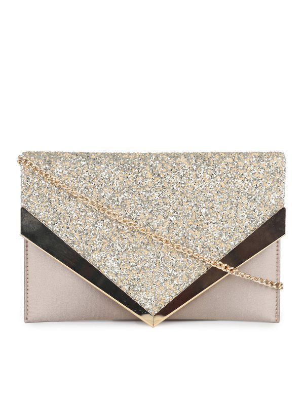 Women Gold Toned Embellished Envelope Clutch Online Sale