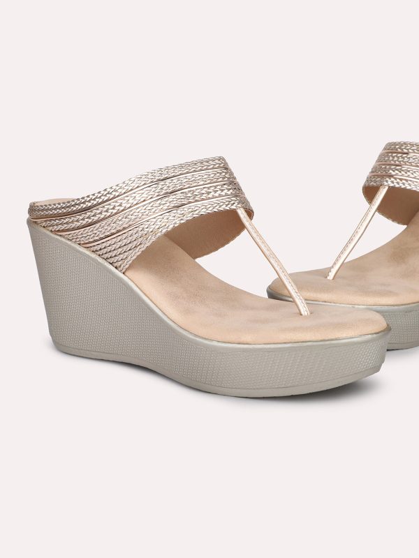 Women Rose Gold Embellished Party Wedges For Discount