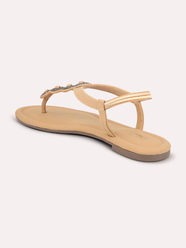 Women Beige Open Toe Flats Supply