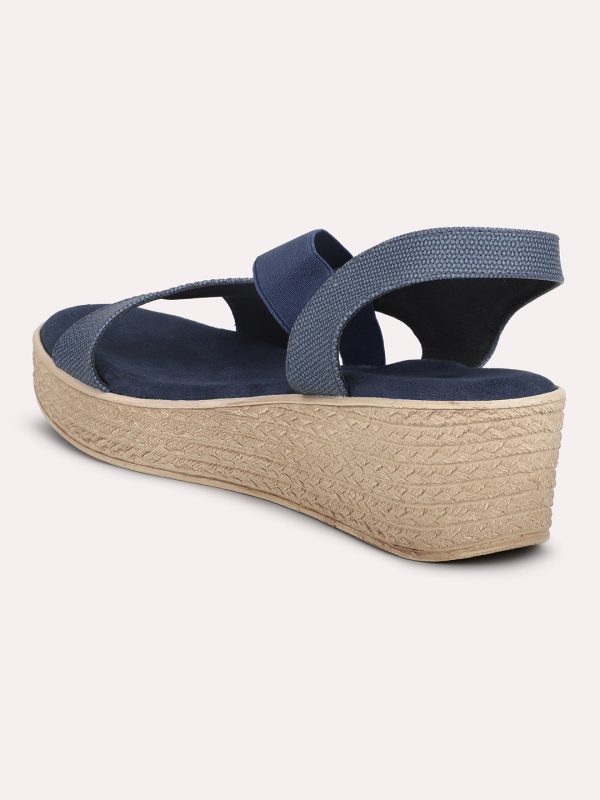 Women Blue Textured Wedge Heels Supply