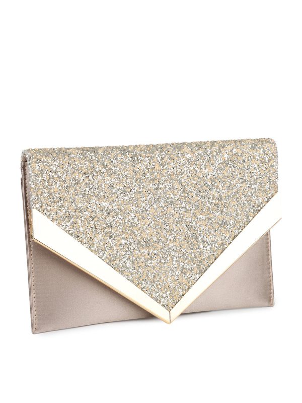 Women Gold Toned Embellished Envelope Clutch Online Sale