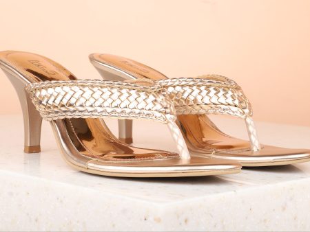 Women Rose Gold Embellished Party Stiletto Sandals For Cheap