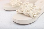 Women Beige Embellished Wedge Sandals For Sale