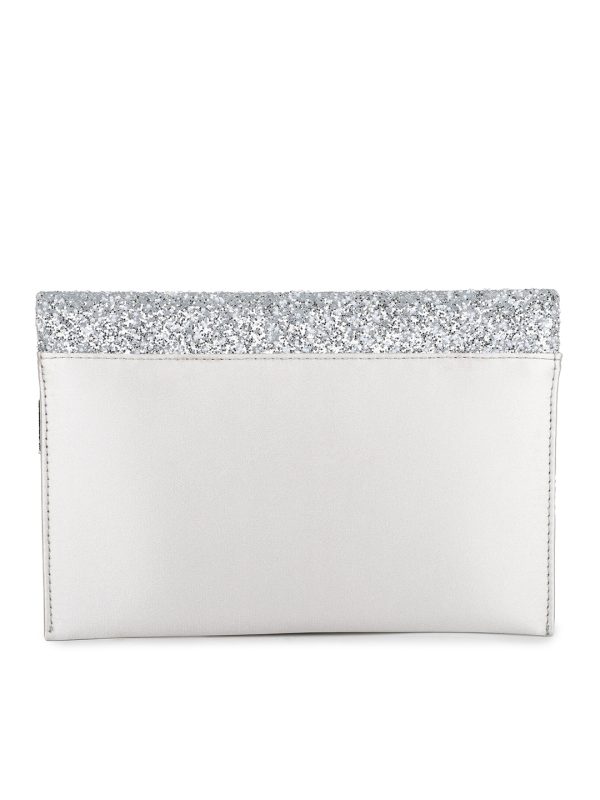 Women Silver Toned Embellished Envelope Clutch Sale