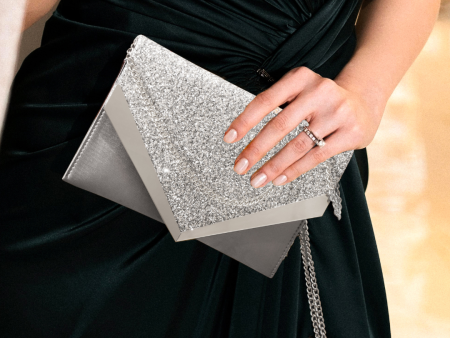 Women Silver Toned Embellished Envelope Clutch Sale