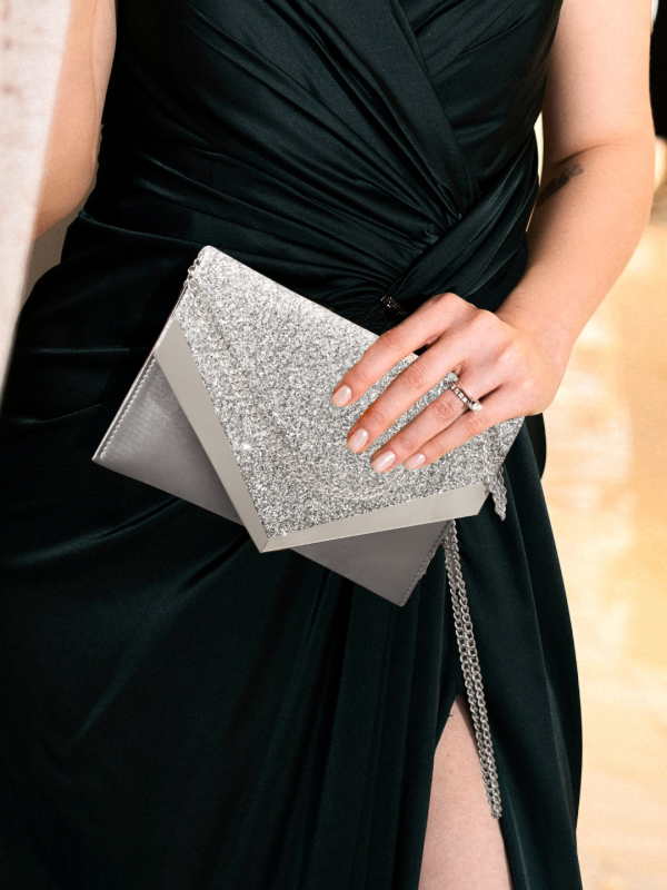 Women Silver Toned Embellished Envelope Clutch Sale