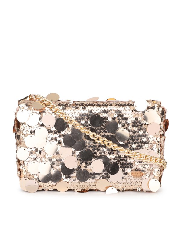 Women Rose Gold Embellished Foldover Clutch Hot on Sale