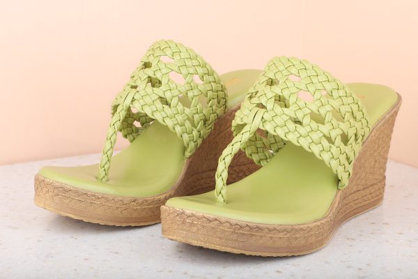 Women Green Textured Wedge Heels For Sale