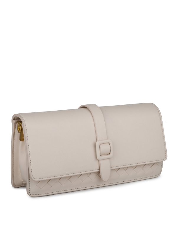 Women Cream Textured Clutch Sale