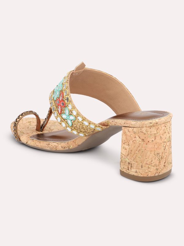 Women Antique Embellished Ethnic Block Heels Cheap