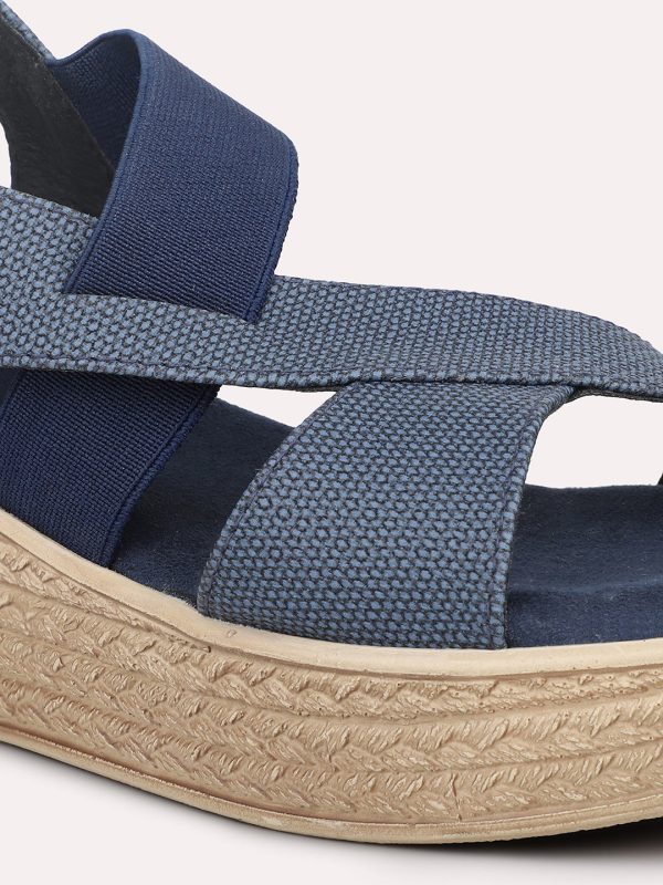 Women Blue Textured Wedge Heels Supply