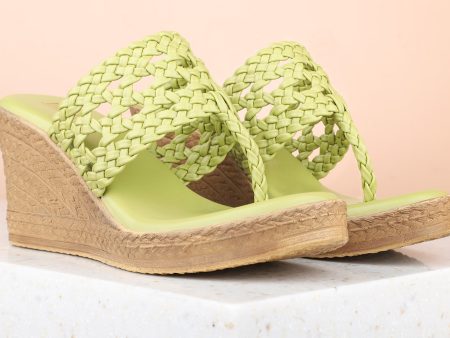 Women Green Textured Wedge Heels For Sale