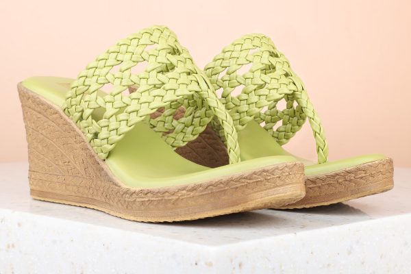 Women Green Textured Wedge Heels For Sale