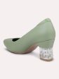 Women Green Block Heels Pumps Fashion