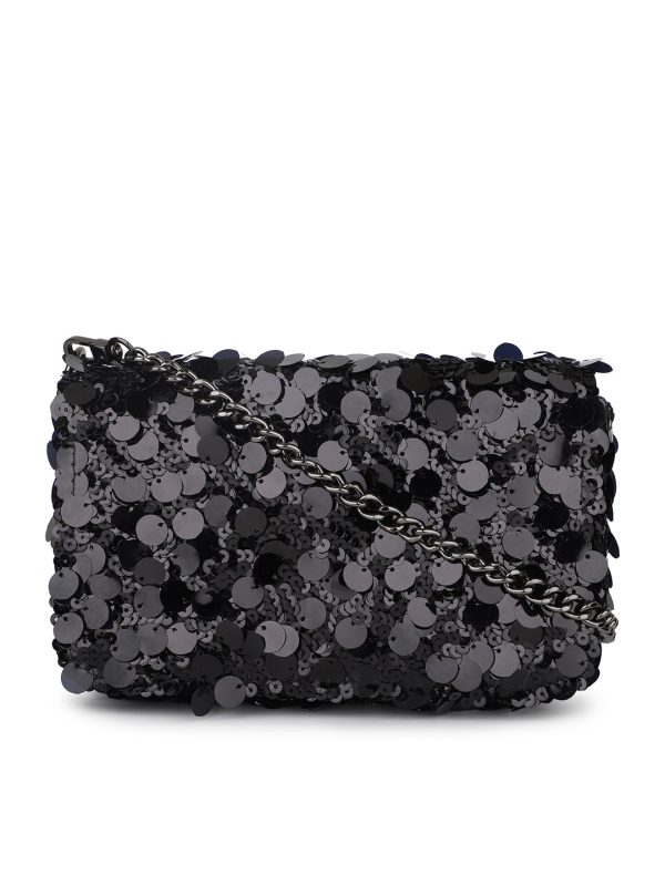 Women Black Embellished Foldover Clutch Online