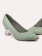 Women Green Block Heels Pumps Fashion