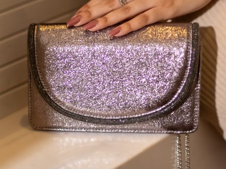 Women Pewter Toned Embellished Envelope Clutch For Sale