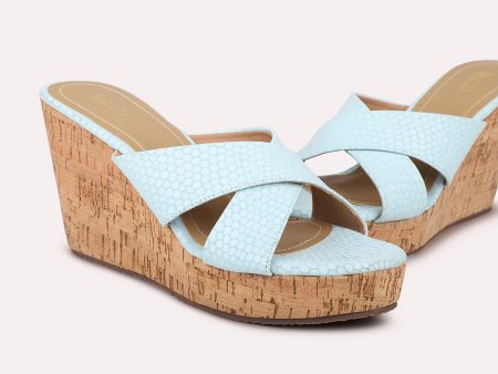 Women Blue Textured Open-Toe Wedges Online now