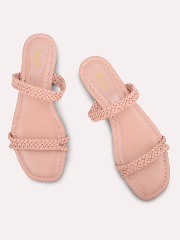 Women Pink Textured Open Toe Flats Online