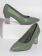 Women Green Block Heels Pumps Fashion