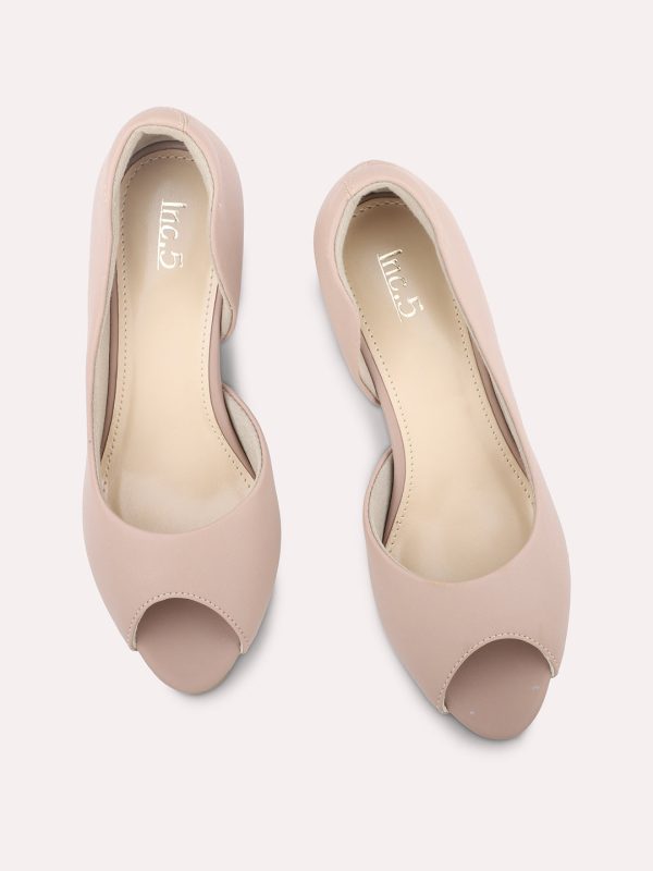 Women Nude Solid Peep Toe Pumps on Sale