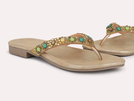 Women Antique Ethnic Embellished Open Toe Flats Supply