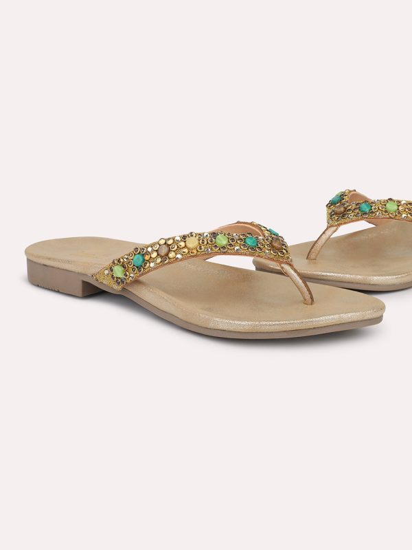 Women Antique Ethnic Embellished Open Toe Flats Supply