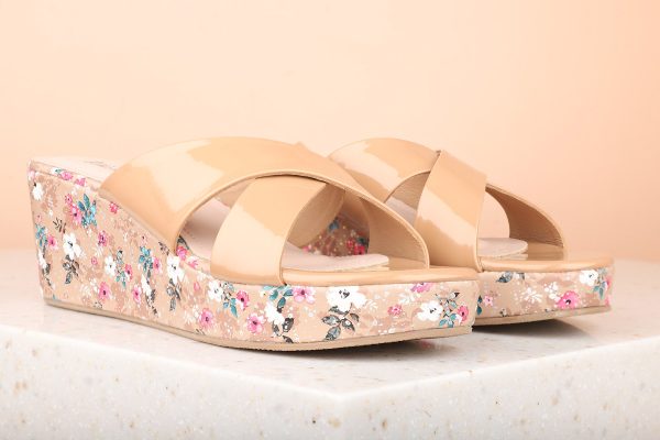 Women Beige Embellished Wedge Heels For Sale