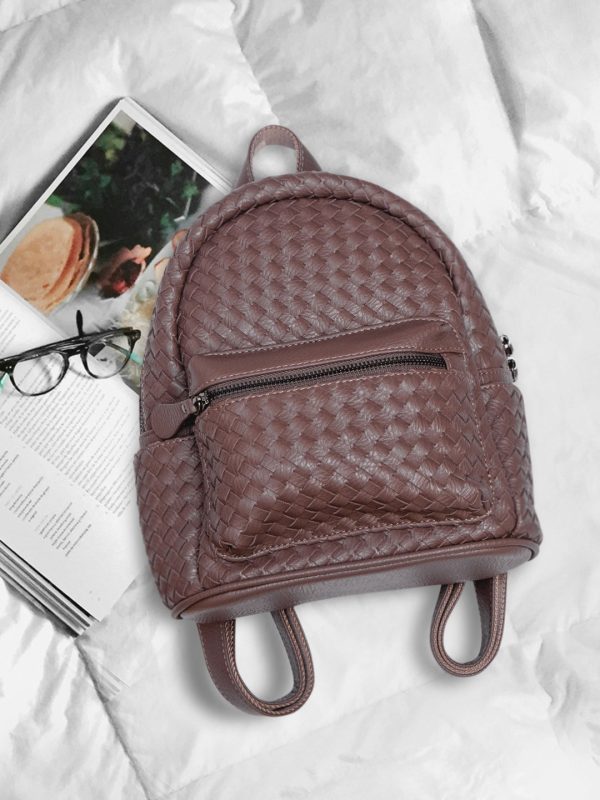 Women Brown Textured Mini Backpack Online