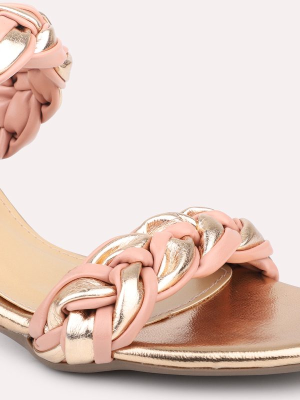 Women Rose Gold & Peach-Toned Textured Block Heels Discount