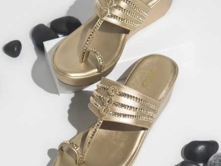 Women Gold Embellished Wedges on Sale