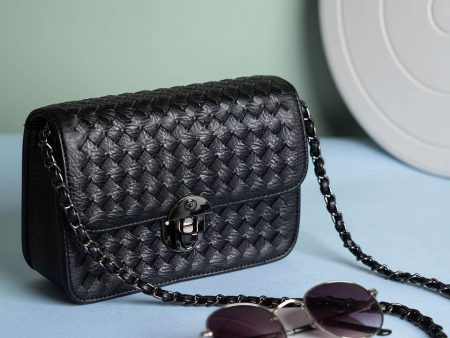 Women Black Textured Sling Bag Online Sale