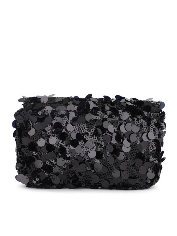 Women Black Embellished Foldover Clutch Online