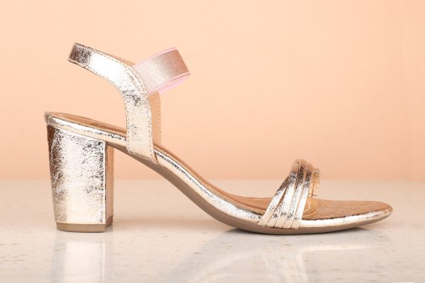 Women Rose Gold Shimmery Textured Block Heels For Discount