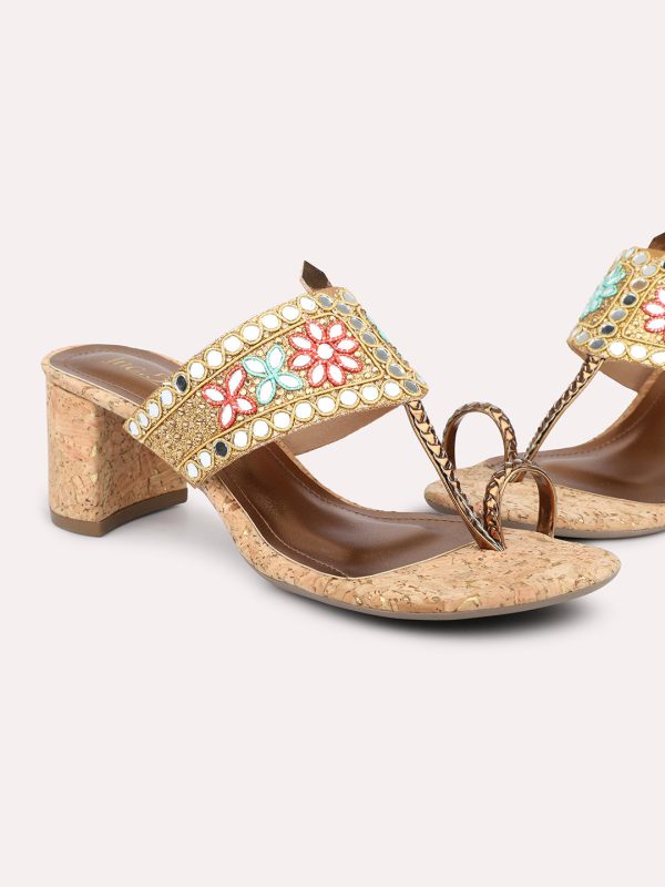 Women Antique Embellished Ethnic Block Heels Cheap