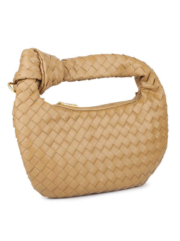 Women Khaki Textured Structured Hobo Bag Online now