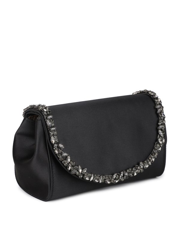 Women Black Toned Embellished Envelope Clutch Online now