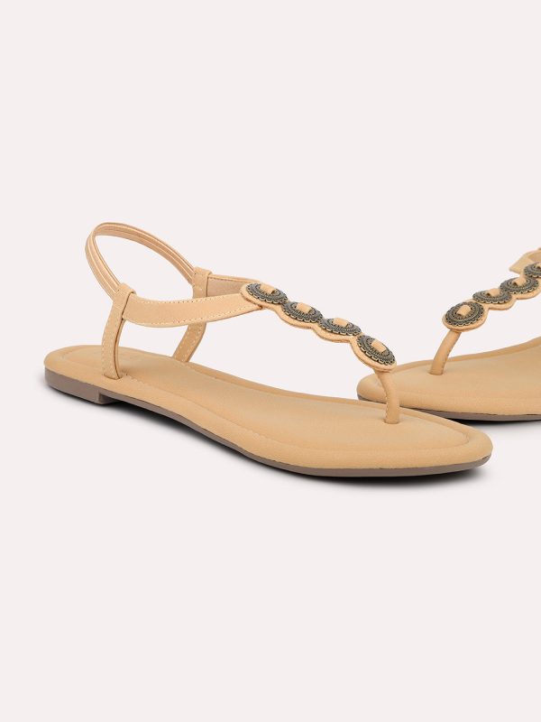 Women Beige Open Toe Flats Supply